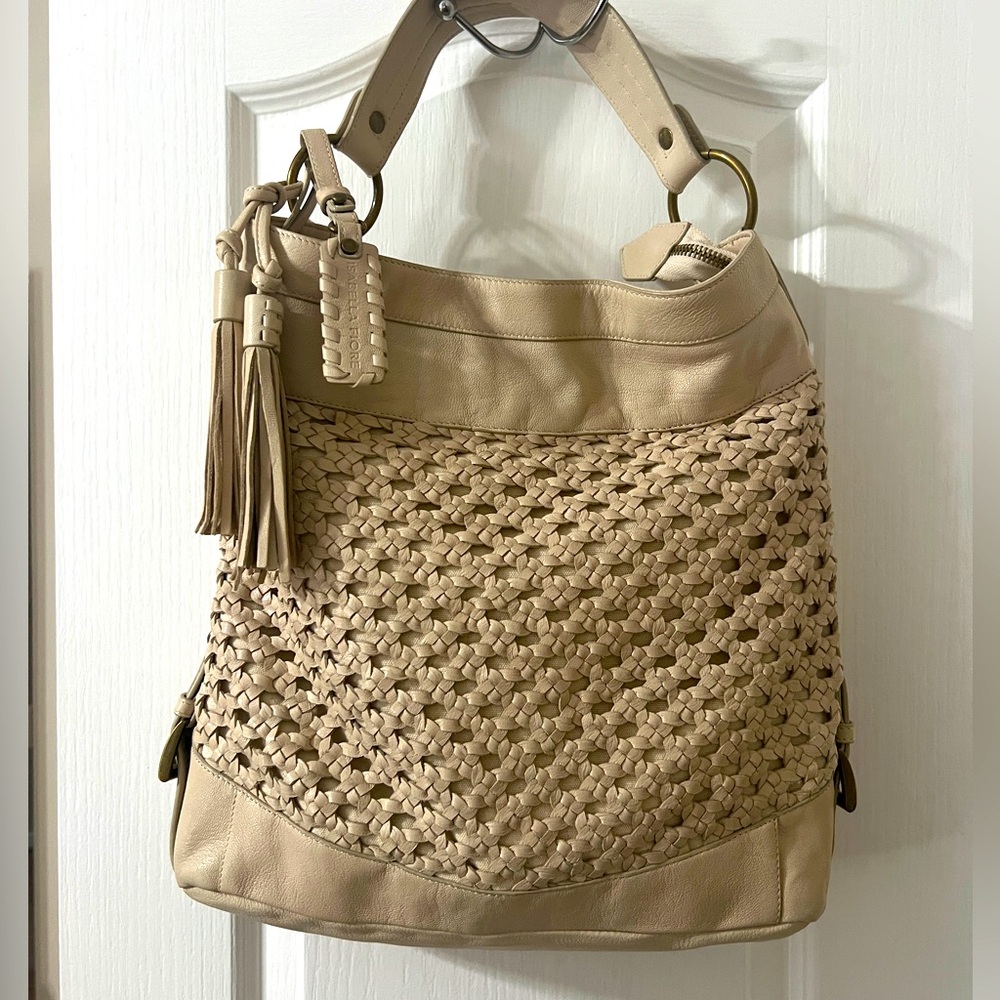 Isabella Fiore Tan Woven Leather Shoulder Bag